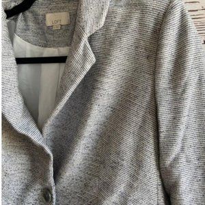 LOFT White 4 Marled Stripe Button Long Sleeve Blazer Jacket